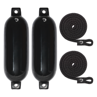 Fenders Mad Dog Black 2 with Fender Lines Mad Dog Products Inflatable 6.5 Inch x 23 Inch Boat Fenders